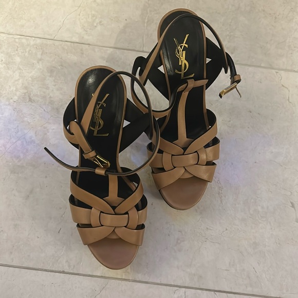 👡SAINT LAURENT TRIBUTE PLATFORM SANDALS IN SMOOTH LEATHER 👡 - Picture 7 of 9